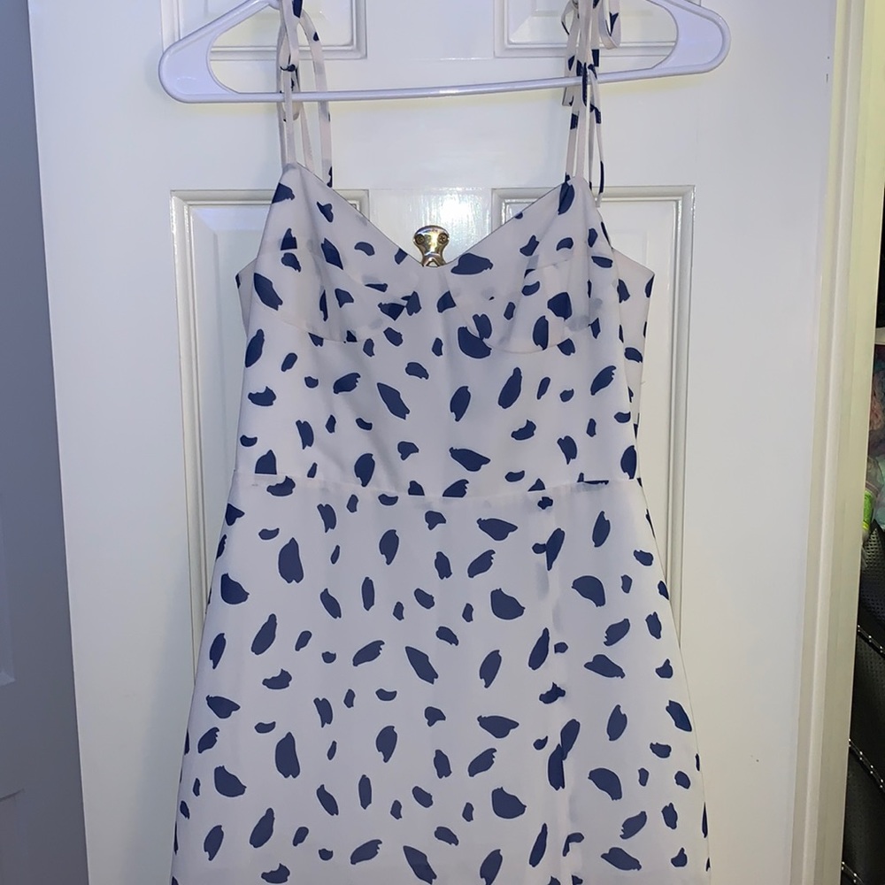 White with blue spots midi dress